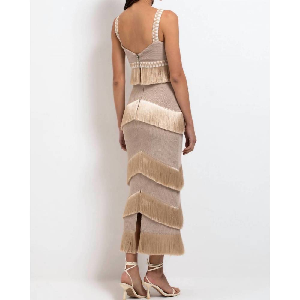 NEW PATBO metallic knit maxi skirt with fringe trim in clay - Picture 2 of 4